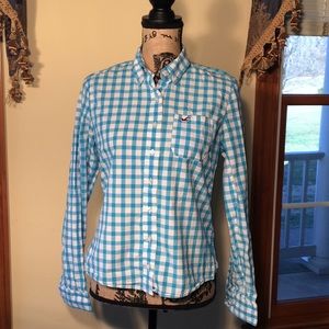 Hollister L Juniors Blue/White Checkered Top